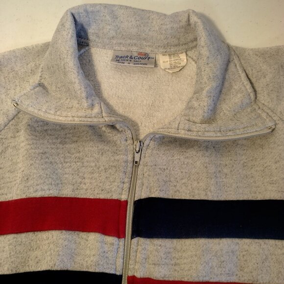 Vintage Track & Court Sweatshirt Men M Tall Gray Full Zip Red Blue Stripe Retro - Picture 12 of 16